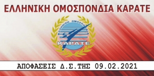 Ελληνική Ομοσπονδία Καράτε: Αποφάσεις Δ.Σ. της 09.02.2021