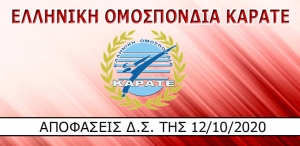 Ελληνική Ομοσπονδία Καράτε: Αποφάσεις Δ.Σ. της 12/12/2020